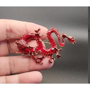 Eastern Red Dragon Brooch Dripping Oil Retro Style